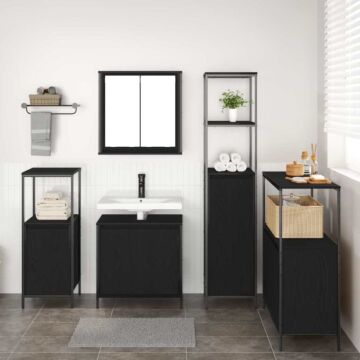Vidaxl 5 Piece Bathroom Furniture Set Black Oak Engineered Wood