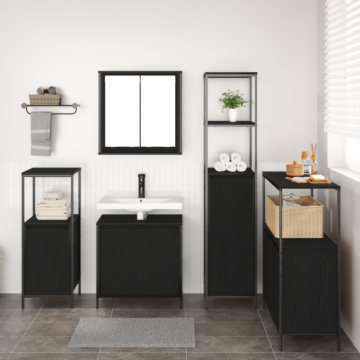 Vidaxl 5 Piece Bathroom Furniture Set Black Oak Engineered Wood