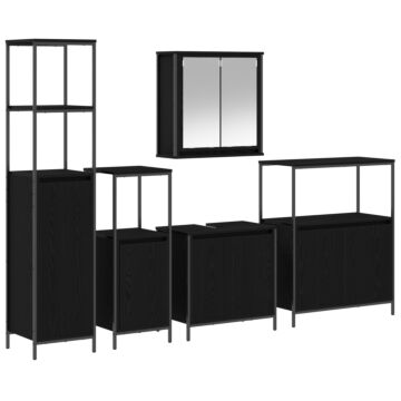 Vidaxl 5 Piece Bathroom Furniture Set Black Oak Engineered Wood