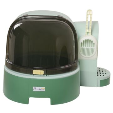 Pawhut Pp Cat Litter Box With Drawer Pans Scoop Openable Cover Green