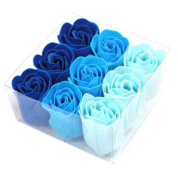 Set Of 9 Soap Flowers - Blue Wedding Roses