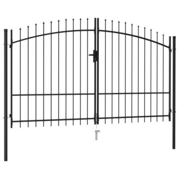 Vidaxl Fence Gate Double Door With Spike Top Steel 3x1.75 M Black