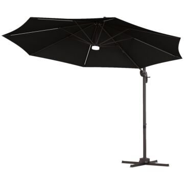 Outsunny 3(m) Led Cantilever Parasol Outdoor Sun Umbrella W/ Base Solar Lights Dark Grey