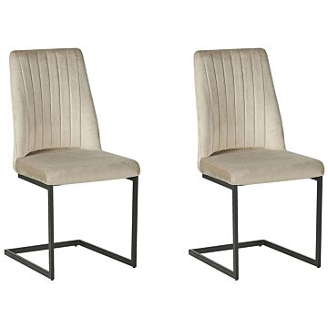 Set Of 2 Dining Chairs Taupe Velvet Upholstered Seat High Back Cantilever Conference Room Beliani