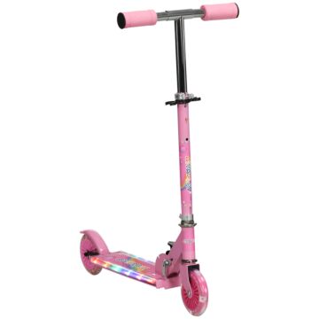 Homcom Kids Scooter With Lights, Music, Adjustable Height, Folding Frame, Led Wheels, For 3-7 Years Old, Pink