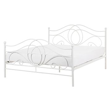 Bed Frame White Metal Double Size 4ft6 With Slatted Base Headboard And Footboard Retro Vintage Beliani