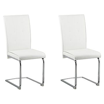 Set Of Upholstered Chairs Off-white Faux Leather Cantilever Retro Dining Room Conference Room Beliani