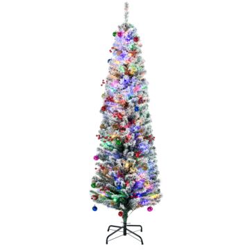 Homcom 6' Artificial Prelit Christmas Trees Holiday Décor With Warm White Led Lights, Flocked Tips, Berry, Pine Cone