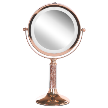 Makeup Mirror Rose Gold Iron Metal Frame Ø 13 Cm With Led Light 1x/5x Magnification Double Sided Cosmetic Desktop Beliani