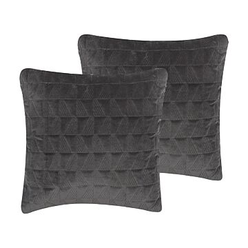 Set Of 2 Decorative Cushions Grey Cotton Geometric Pattern 45 X 45 Cm Square Triangle Minimalist Modern Decor Accessories Beliani
