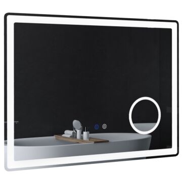 Kleankin Led Bathroom Mirror With Dimming Lights, 3x Magnifying Mirror, Vanity Mirror With 3 Colour Front And Backlit