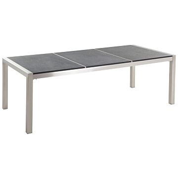 Garden Dining Table Grey And Silver Granite Table Top Stainless Steel Legs Outdoor Resistances 8 Seater 220 X 100 X 74 Cm Beliani