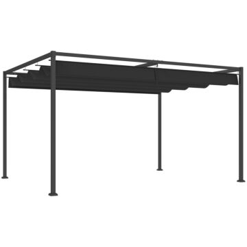 Outsunny 4 X 3m Metal Pergola, With Retractable Canopy Roof - Black