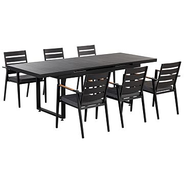 Garden Dining Set Black Extending Table Chairs Seating Pads Outdoor 6 Seater Aluminium Beliani