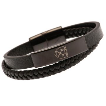 West Ham United Fc Black Ip Leather Bracelet