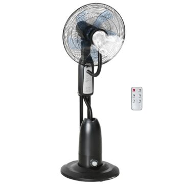 Homcom Pedestal Fan With Water Mist Spray, Humidifying Misting Fan, Standing Fan With 3 Speeds, 2.8l Water Tank, Timer And Remote, Black