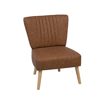 Armchair Golden Brown Faux Leather Armless Accent Chair Armless Vertical Tufting Wooden Legs Beliani