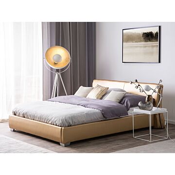 Eu Super King Size Panel Bed 6ft Gold Leather Slatted Frame Contemporary Beliani