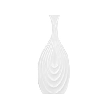 Decorative Table Vase White Porcelain Carved Surface Irregular Shape 39 Cm Beliani