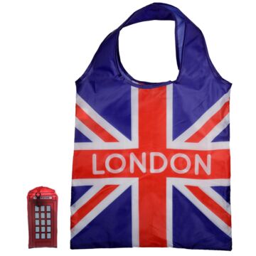 Handy Fold Up London Icons Red Telephone Box Shopping Bag With Holder