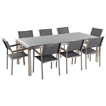 Garden Dining Set Grey With Grey Granite Table Top 8 Seats 220 X 100 Cm Beliani