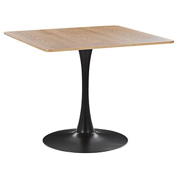 Dining Table Light Wood With Black Mdf Top Metal Base 90 X 90 Cm Industrial Square Kitchen Table Beliani