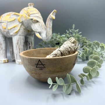 Wooden Smudge And Ritual Offerings Bowl - Four Elements - 13x7cm