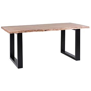 Dining Table Light Wood 200 X 95 Cm Solid Wood Top Live Edge Black Metal Base Modern Industrial Beliani