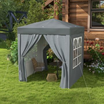 Outsunny Garden Pop Up Gazebo Marquee Party Tent Canopy With Free Carrying Case, Removable 2 Walls, 2 Windows, 2m X 2m, Grey