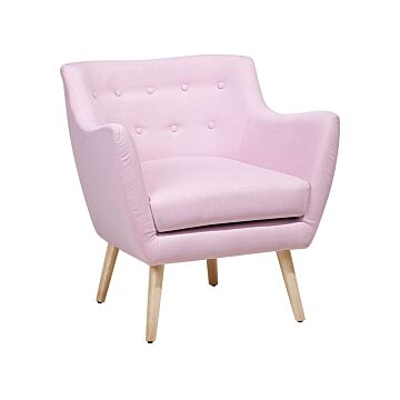 Armchair Pink Fabric Button Back Rubberwood Legs Modern Beliani