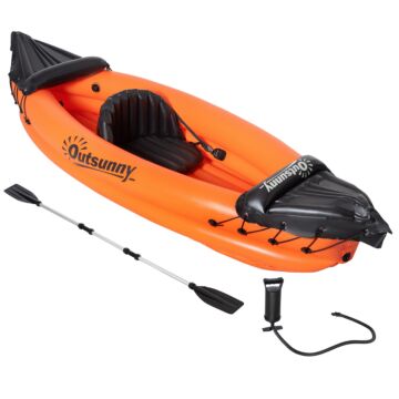 Outsunny Inflatable Kayak, 1-person Inflatable Boat, Inflatable Canoe Set With Air Pump, Aluminum Oar, Orange, 270x93x50cm