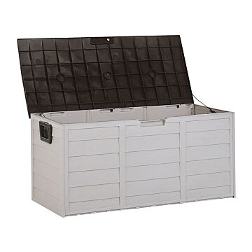 Garden Storage Box Beige With Brown Plastic 112 X 50 Cm With Handles Castors Outdoor Tool Box Beliani
