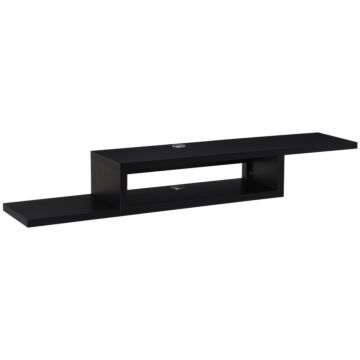 Homcom Wall Mounted Media Console, Floating Tv Stand Component Shelf, Entertainment Center Unit, Black