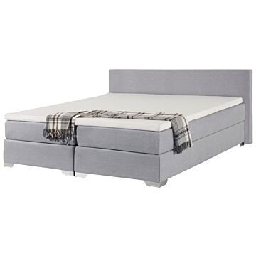 Eu Super King Size Continental Bed 6ft Grey Fabric With Pocket Spring Mattress Beliani