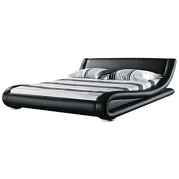 Platform Bed Frame Black Genuine Leather Upholstered 6ft Eu Super King Size Sleigh Design Beliani
