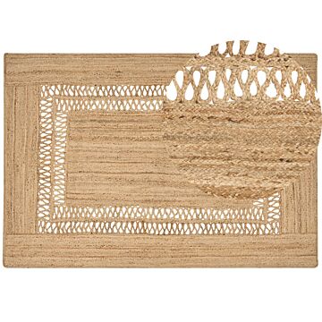 Area Rug Beige Jute 160 X 230 Cm Braided Handmade Cut-out Pattern Natural Boho Style Textile Beliani