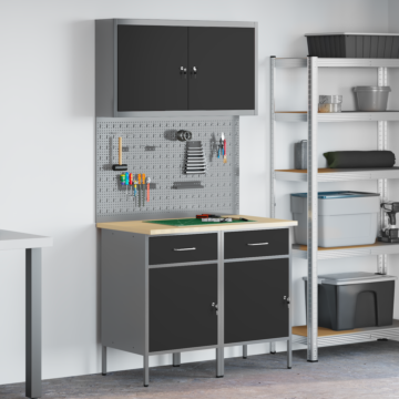 Vidaxl 5 Piece Work Cabinet And Pegboard Set Black Mdf And Metal