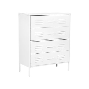 4 Drawer Chest White Metal Steel Storage Cabinet Industrial Style For Home Office Living Room Beliani