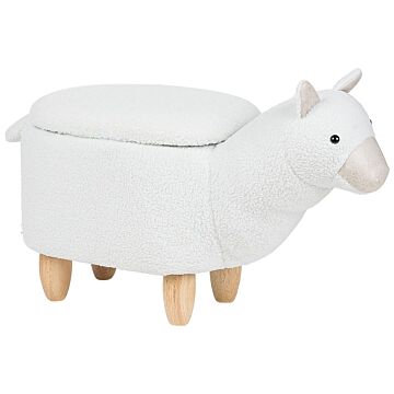 Animal Alpaca Children Stool White Polyester Fabric Upholstered Wooden Legs Storage Function Nursery Footstool Beliani