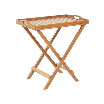 Outdoor Tea Table Light Wood Acacia Folding Tray Tabletop Uv Resistance Beliani
