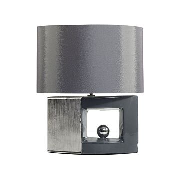 Table Lamp Grey Ceramic Base Fabric Drum Shade Bedside Table Lamp Beliani