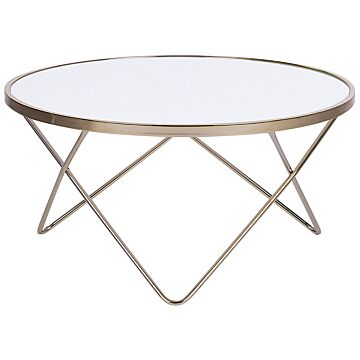 Coffee Table White Tempered Glass Top Gold Metal Hairpin Legs Round Shape Beliani