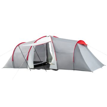 Outsunny 4-6 Man Tunnel Tent With 2 Bedroom, Living Area And Vestibule, Large Camping Tent, 2000mm Waterproof, Uv50+, Portable With Bag, For Fishing