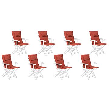 Outdoor Chair Replacement Cushions Set Red Fabric Uv Resistant Thickly Padded 8 Pillows Beliani