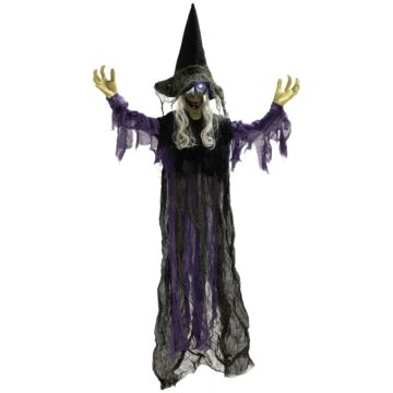 Outsunny 183 Cm Life Size Halloween Animated Hanging Witch With Glowing Led Eyes, Spooky Witch Scary Halloween Decorations, Battery Operated, Indoor Party Props