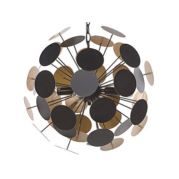 Pendant Lamp Gold And Black Metal Spherical Shade Of Circles 4 Light Bulbs Industrial Art Deco Beliani
