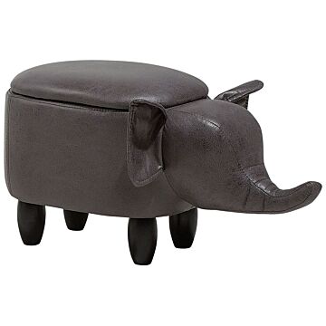 Animal Elephant Children Stool With Storage Dark Grey Faux Leather Wooden Legs Nursery Footstool Beliani