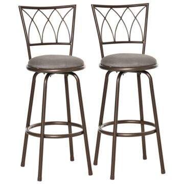 Homcom Set Of 2 Bar Chairs Swivel Armless Upholstered Metal Frame Barstools With Backrest & Footrest, Bronze