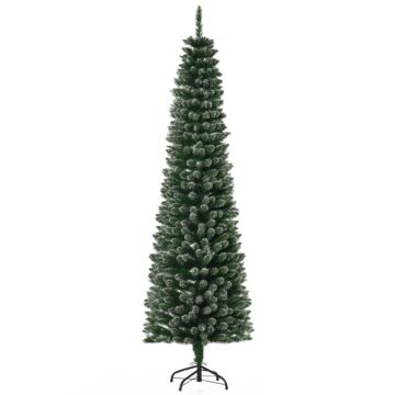 Homcom 6ft Artificial Snow Dipped Christmas Tree Xmas Pencil Tree With Foldable Black Stand, Green