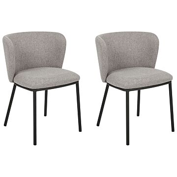 Set Of 2 Dining Chairs Grey Polyester Upholstery Black Metal Legs Armless Curved Backrest Modern Contemporary Design Beliani